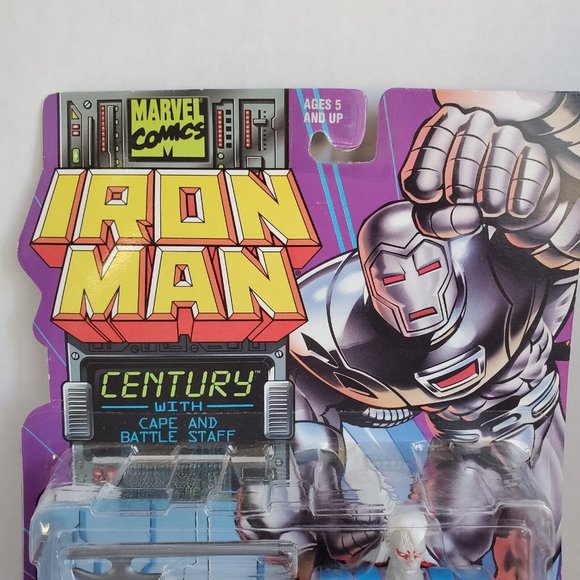 M568 ToyBiz 1995 Marvel Iron Man Century w/ Cape & Battle Staff Figure New - Picture 4 of 12